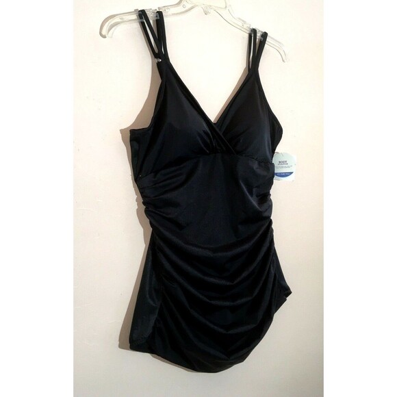 CROFT & BARROW  18 XL Body Sculptor Classic Black One-Piece Ruched Swimsuit 1 - Picture 2 of 7